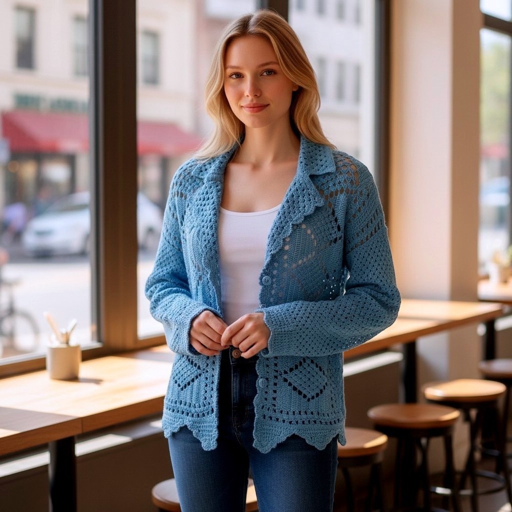 We The Free Cardigan Sweater Crochet Forbidden Lake Blue Women Medium NWT